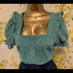 Square neck ruffled babydoll top sage size M